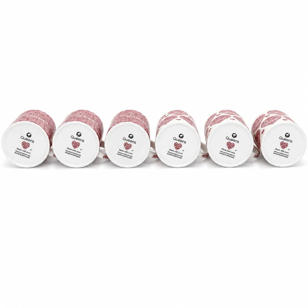 Set of 6 Queens Made With Love England Queen of Hearts Fine China Mugs
